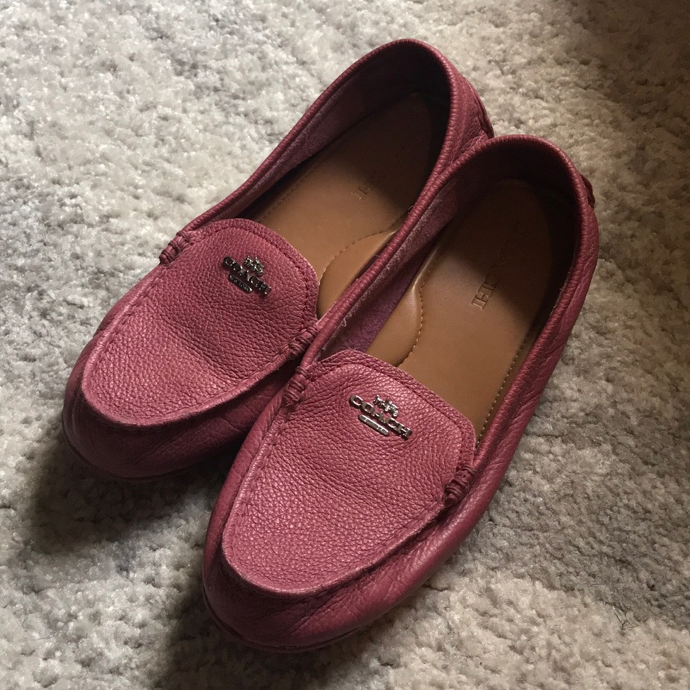 Pink coach driving moccasins
